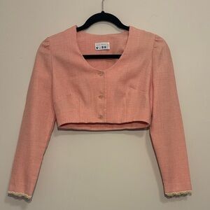 Vintage 70s Pink Crop Top Lace Trim Structured, Clueless, Legally Blonde, Girly